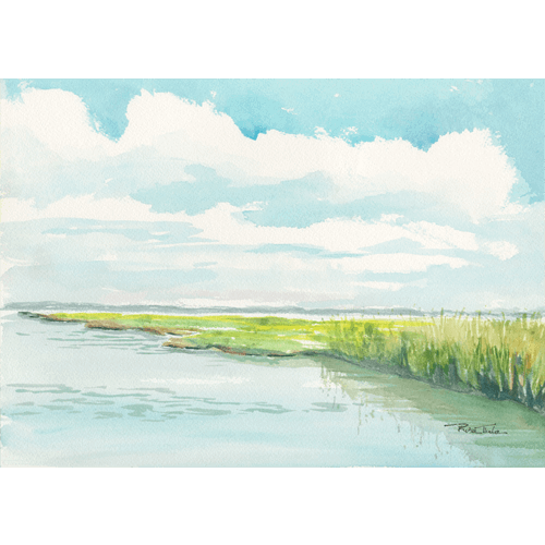 Spring Marsh Watercolor Painting by Ocean City Artist Rina Thaler
